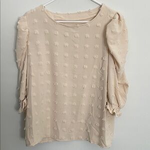 SHEIN Beige Textured Puff Sleeve Blouse NWOT
